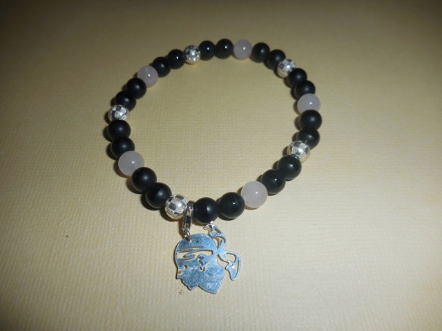 Bracelet Femme noir et blanc en perles onyx, quartz craquelé et argent